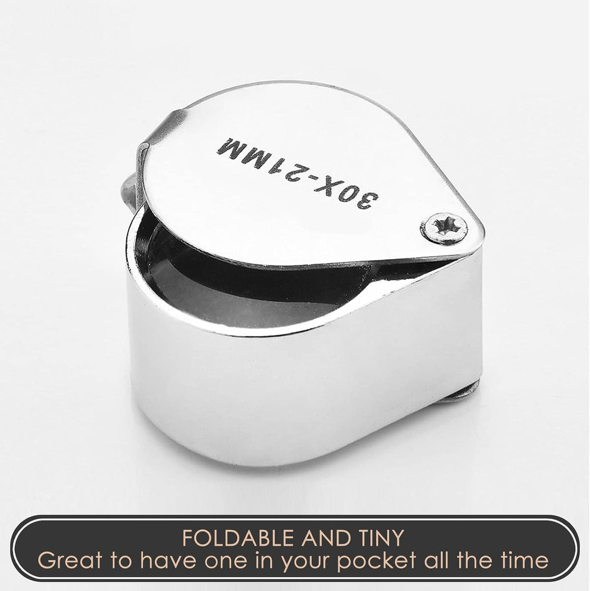 Foldable compact 30X jewelry loupe magnifier with curved lens cap