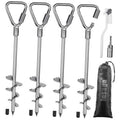 Chrome screw-in ground anchors four-pack with U-loop tops and spiral spike tips.
