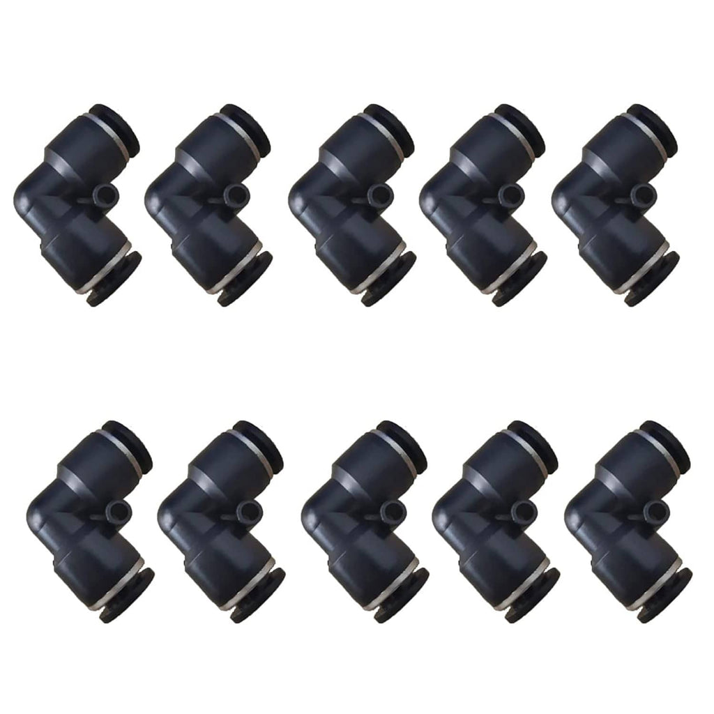 Black plastic push elbow union fittings, 3/8 inch, 10-pack