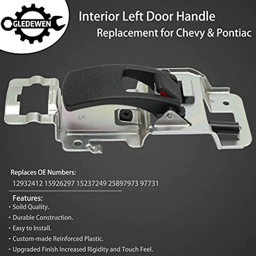 Interior door handle replacement with black grip and silver mounting hardware