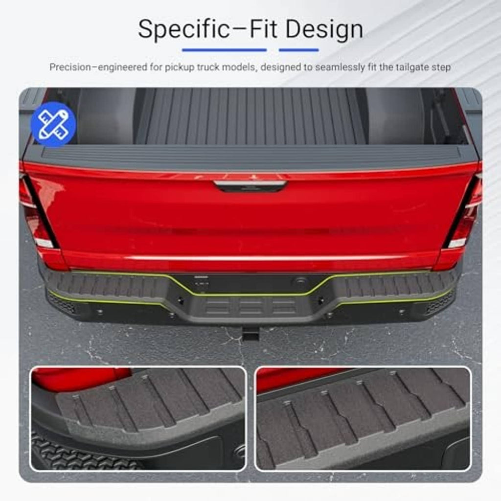 Rear bumper step pad, black with raised ridges and molded mounting notches