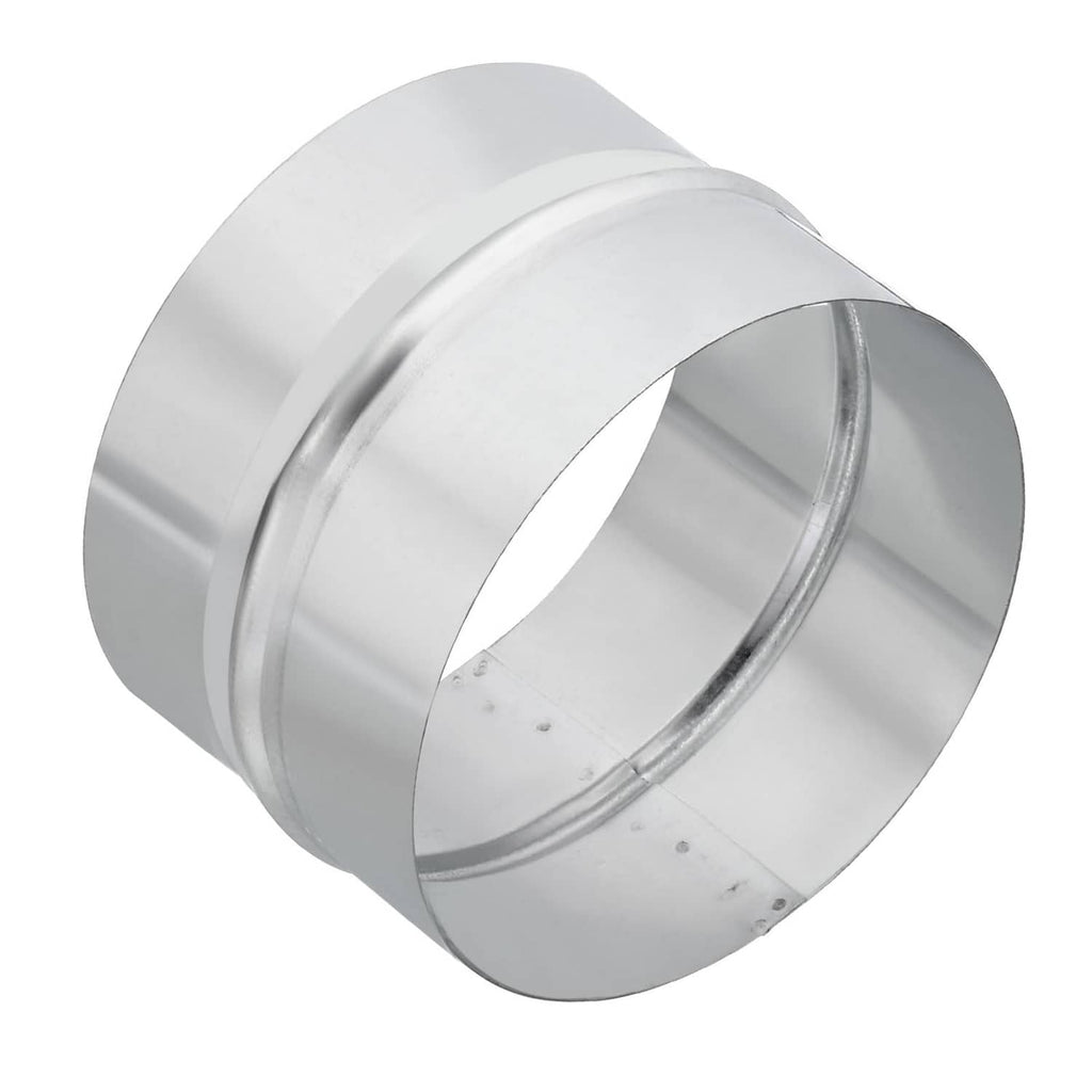 Silver-tone galvanized duct connector coupling with inner ring and open flared ends