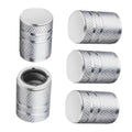 Silver metal tire valve stem caps, diamond pattern, set of 5 with plain tops