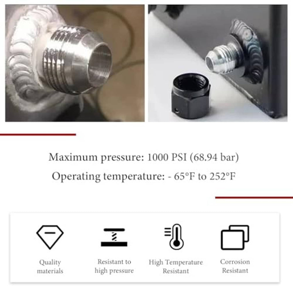 Aluminum AN10 male weld bung fitting with exposed male threads, silver close-up