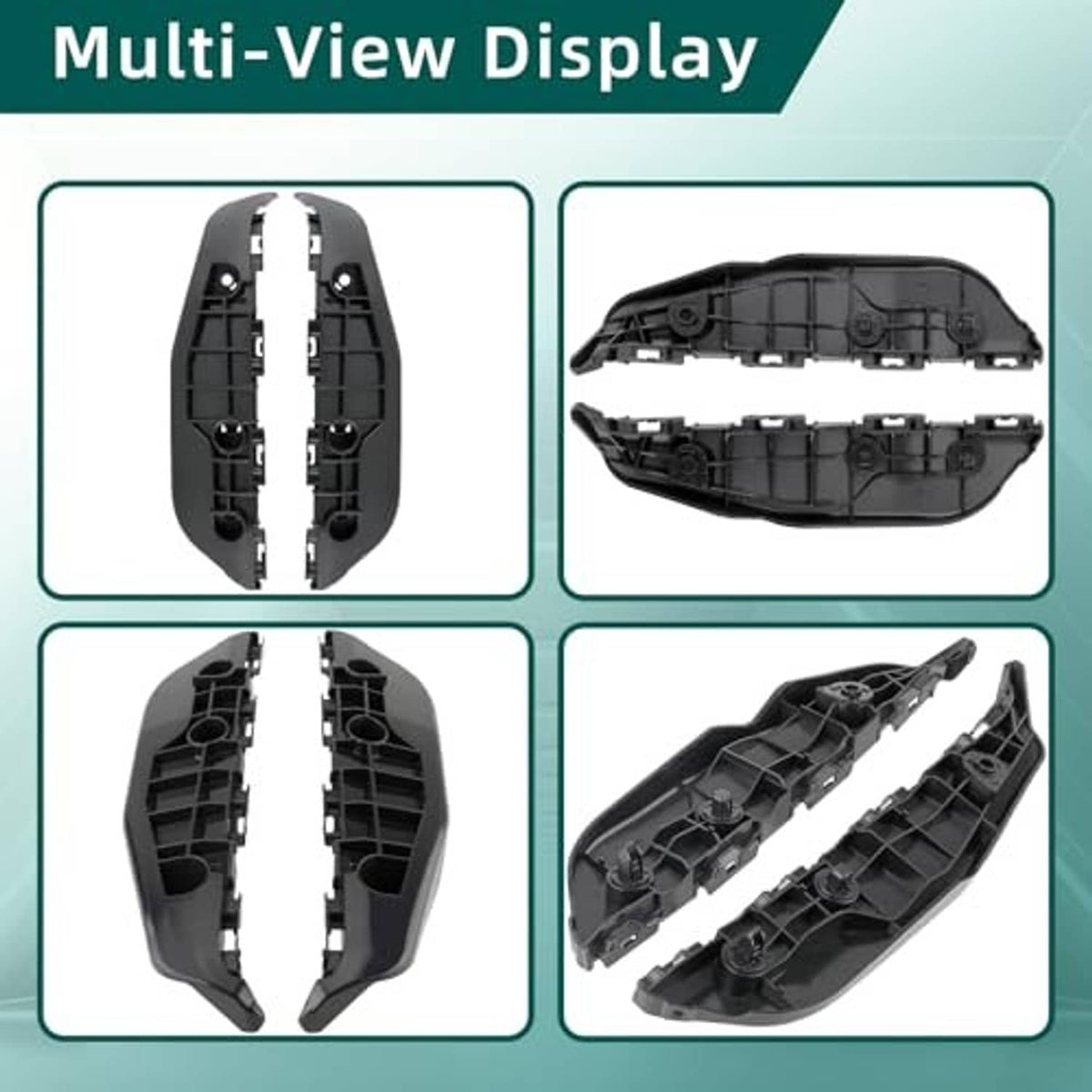 Black front bumper bracket pair, multi-angle view of inner mounting structure