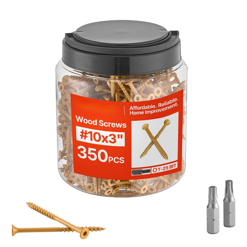 Jar of wood deck screws, 350 pcs, #10x3, T25 Torx drive, rustproof coating