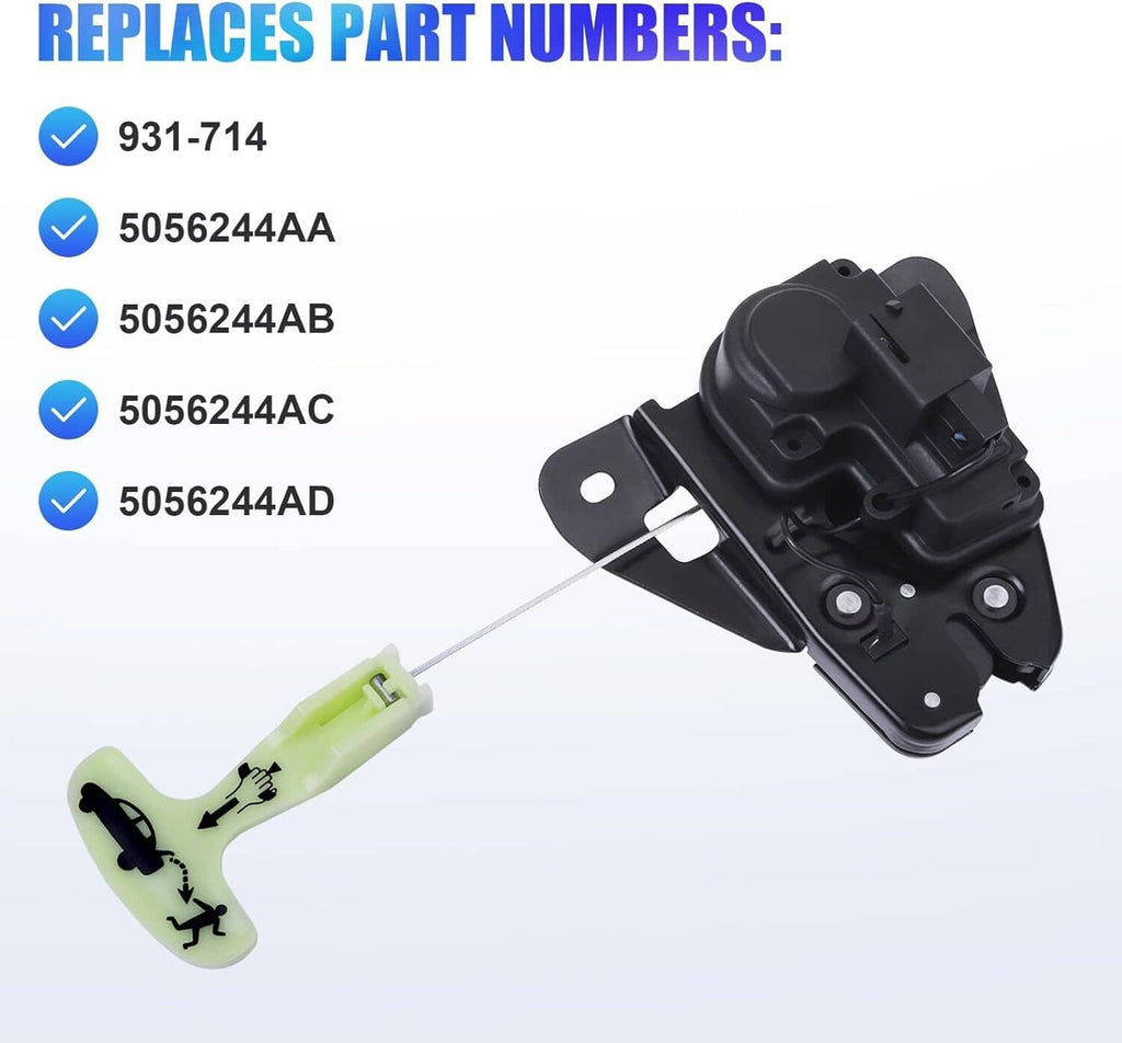 Trunk latch actuator with green handle and black latch mechanism, cable included