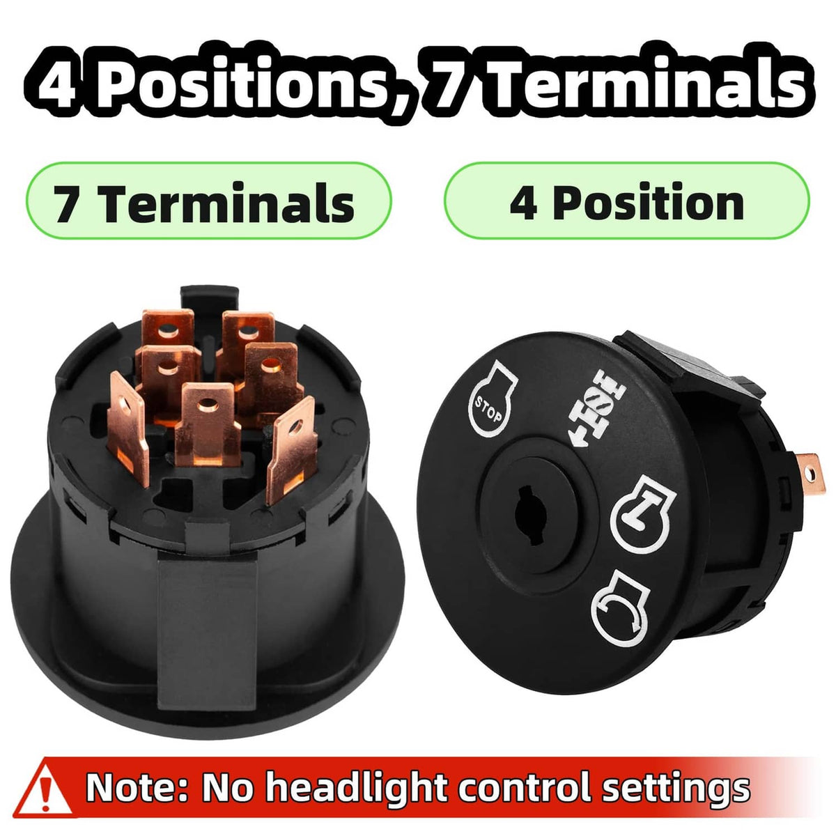Black 4-position ignition switch with 7 terminals and two keys