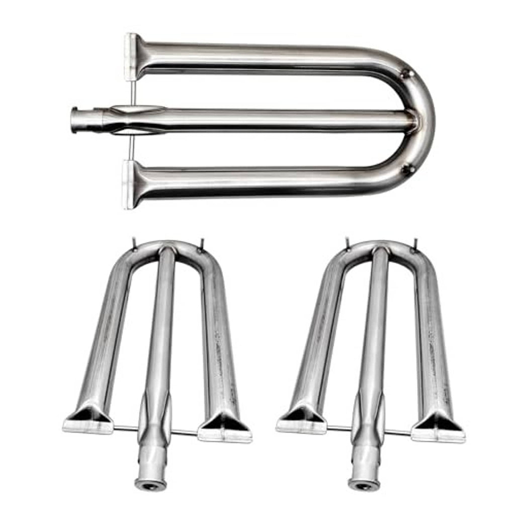 Three stainless steel U-shaped burner tubes with mounting brackets, replacement set