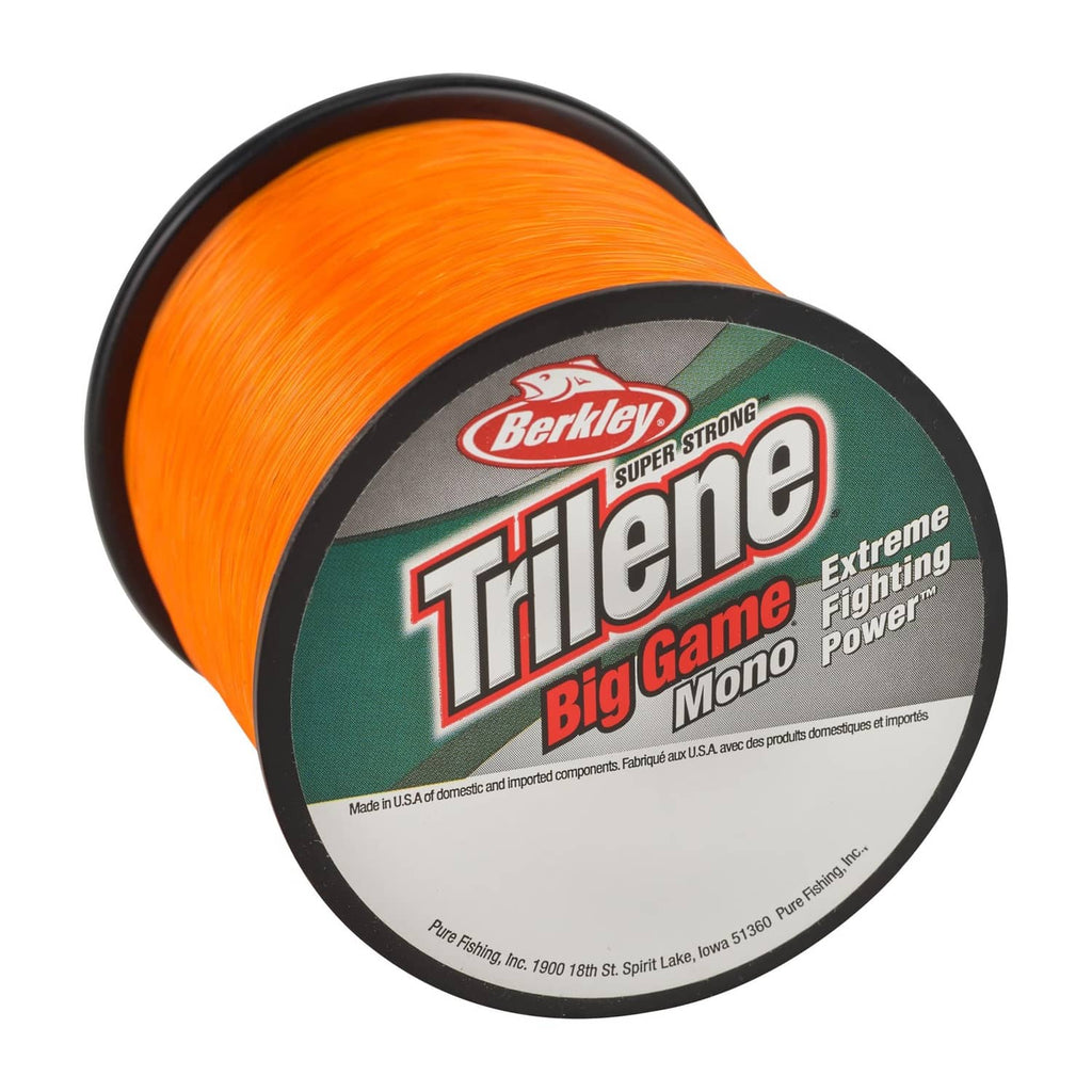 Blaze orange monofilament fishing line spool with Berkley Trilene side label