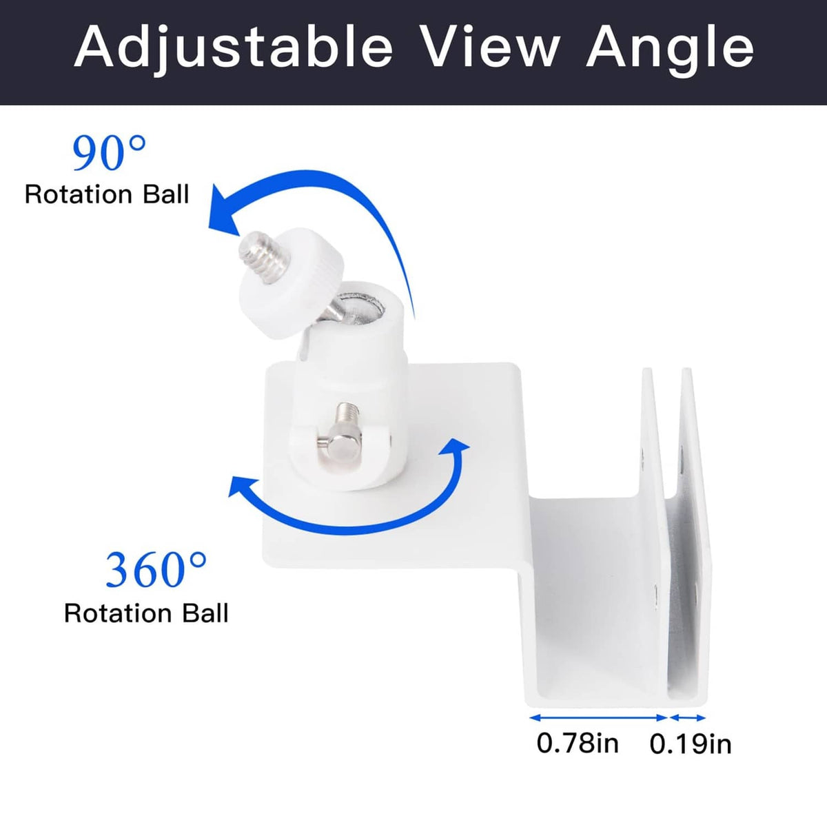 White adjustable gutter mount with 360° rotatable ball joint for camera viewing