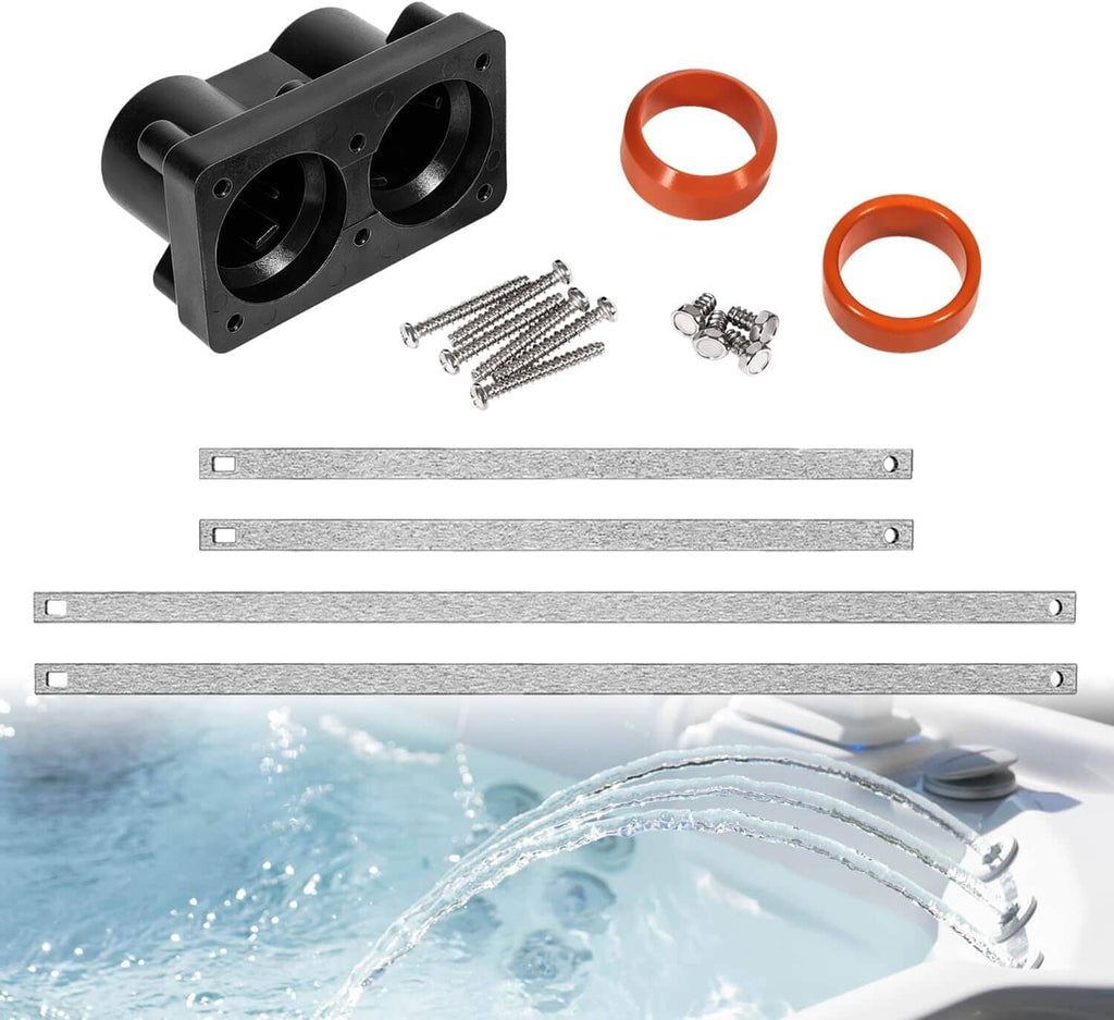 Hot tub heater end cap kit with black housing, rubber gaskets, and mounting hardware