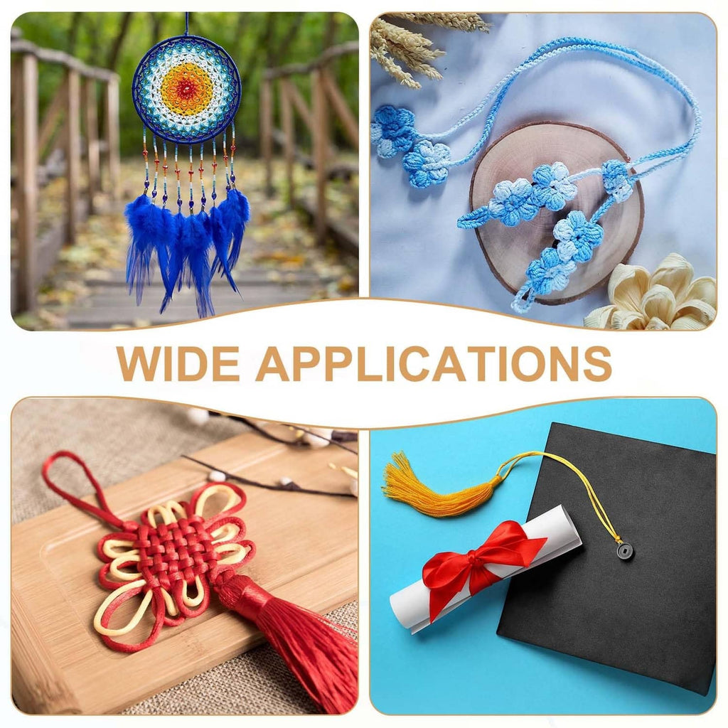 Blue dreamcatcher-style bracelet cords using thin nylon string for beading crafts