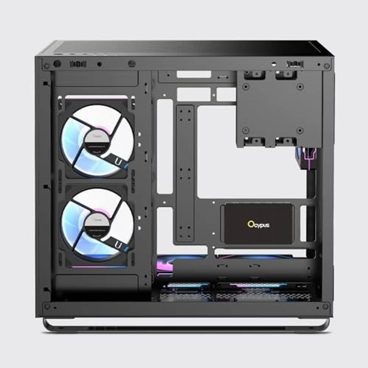 Fan hub installed inside a PC case, with two front fans connected