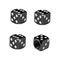 Black dice-shaped tire valve stem caps with silver number dots, aluminum, set of 4