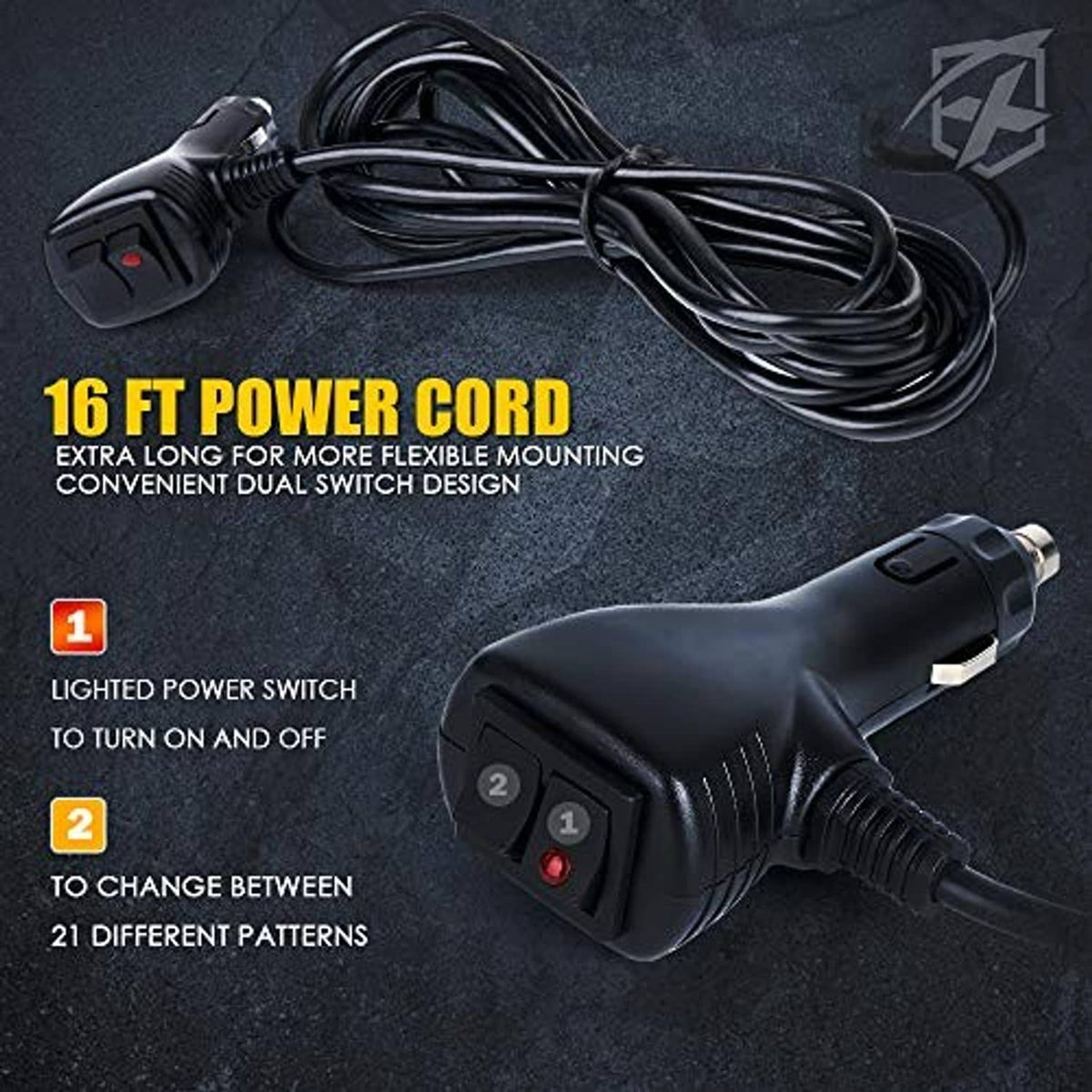 16 ft power cord and switch set for black LED strobe light bar