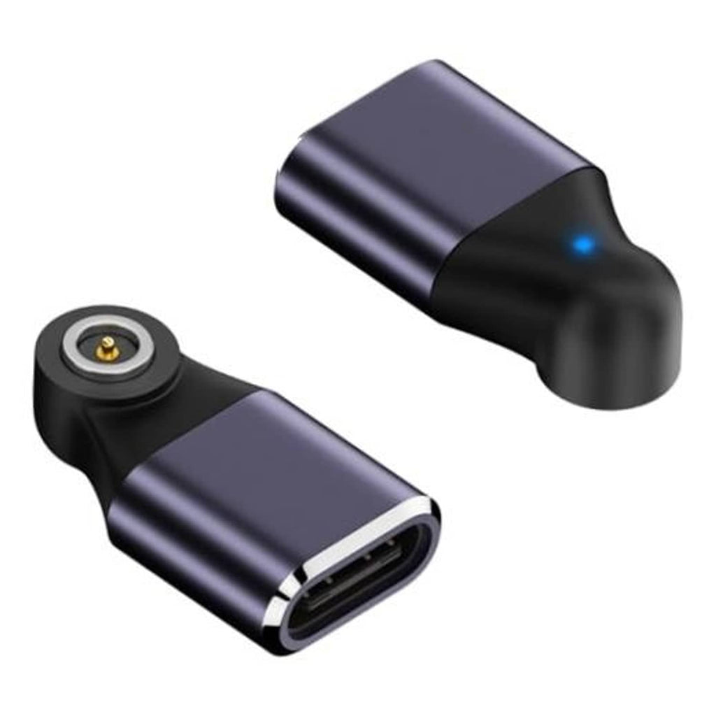 Magnetic smart ring charging adapter with USB-C female port, dark metallic finish