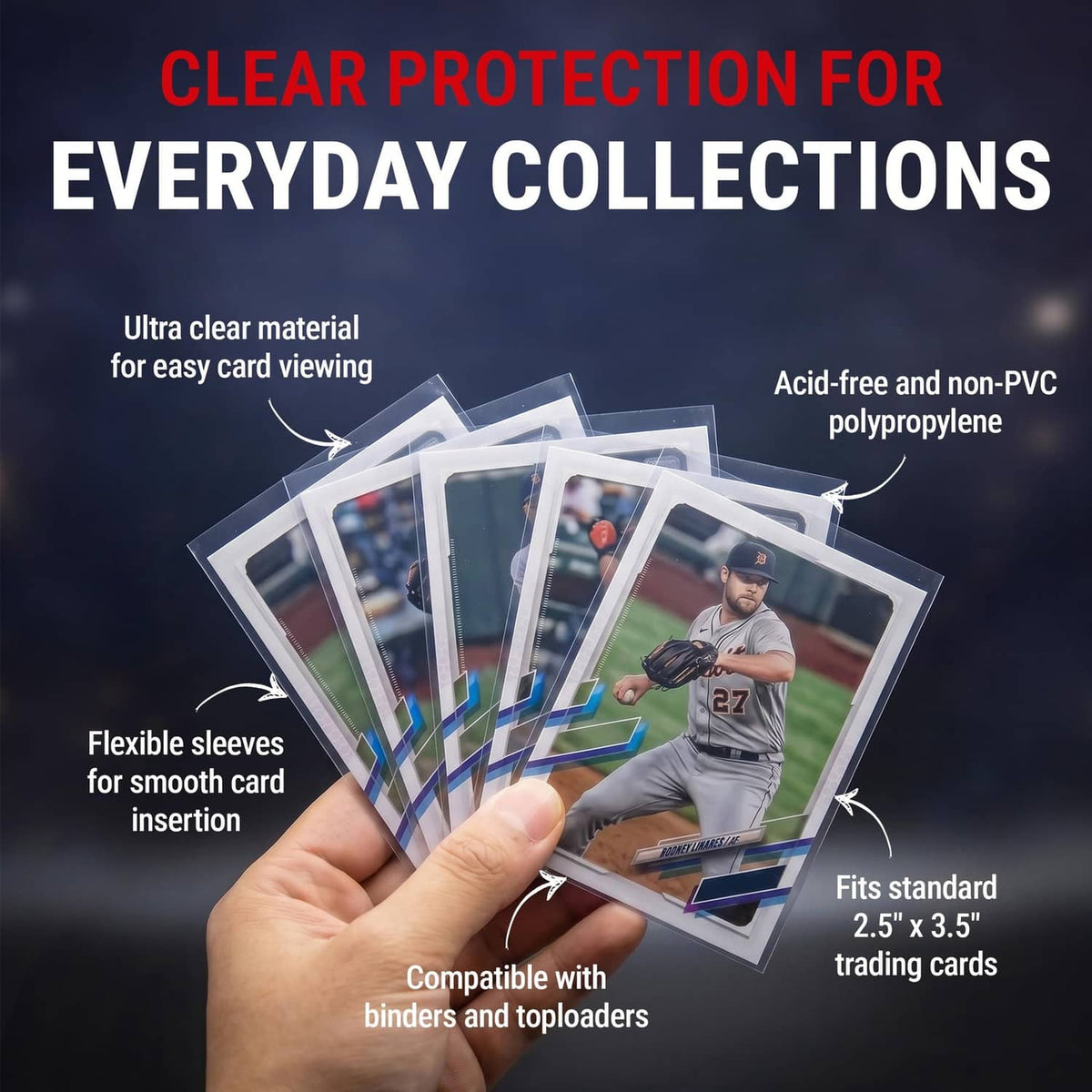 Fanned Ultra Pro clear trading card sleeves with protected baseball cards