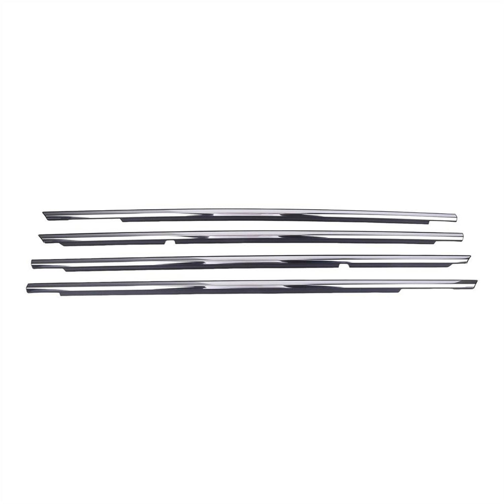Window weather strip molding trim pieces with silver metal rails and black seal inserts
