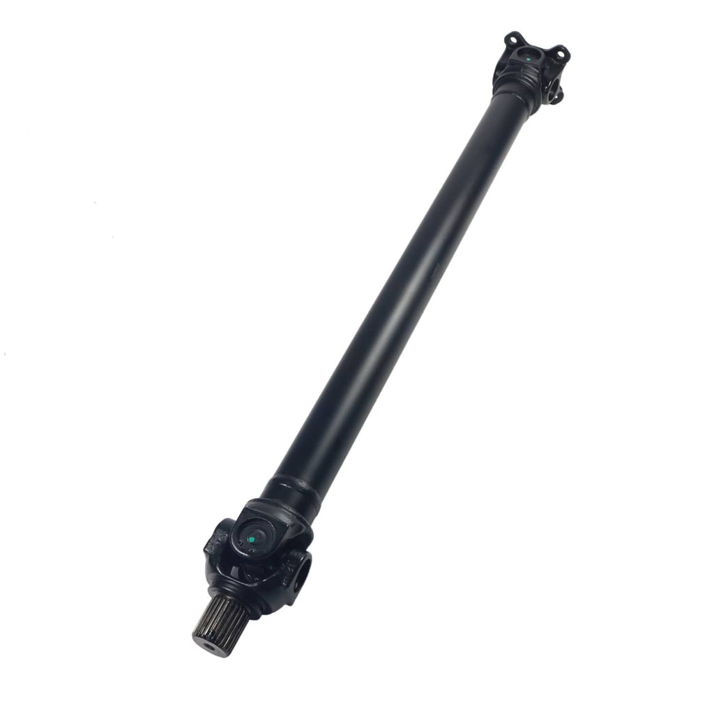 Black front driveshaft with top mounting bracket and bottom splined connector