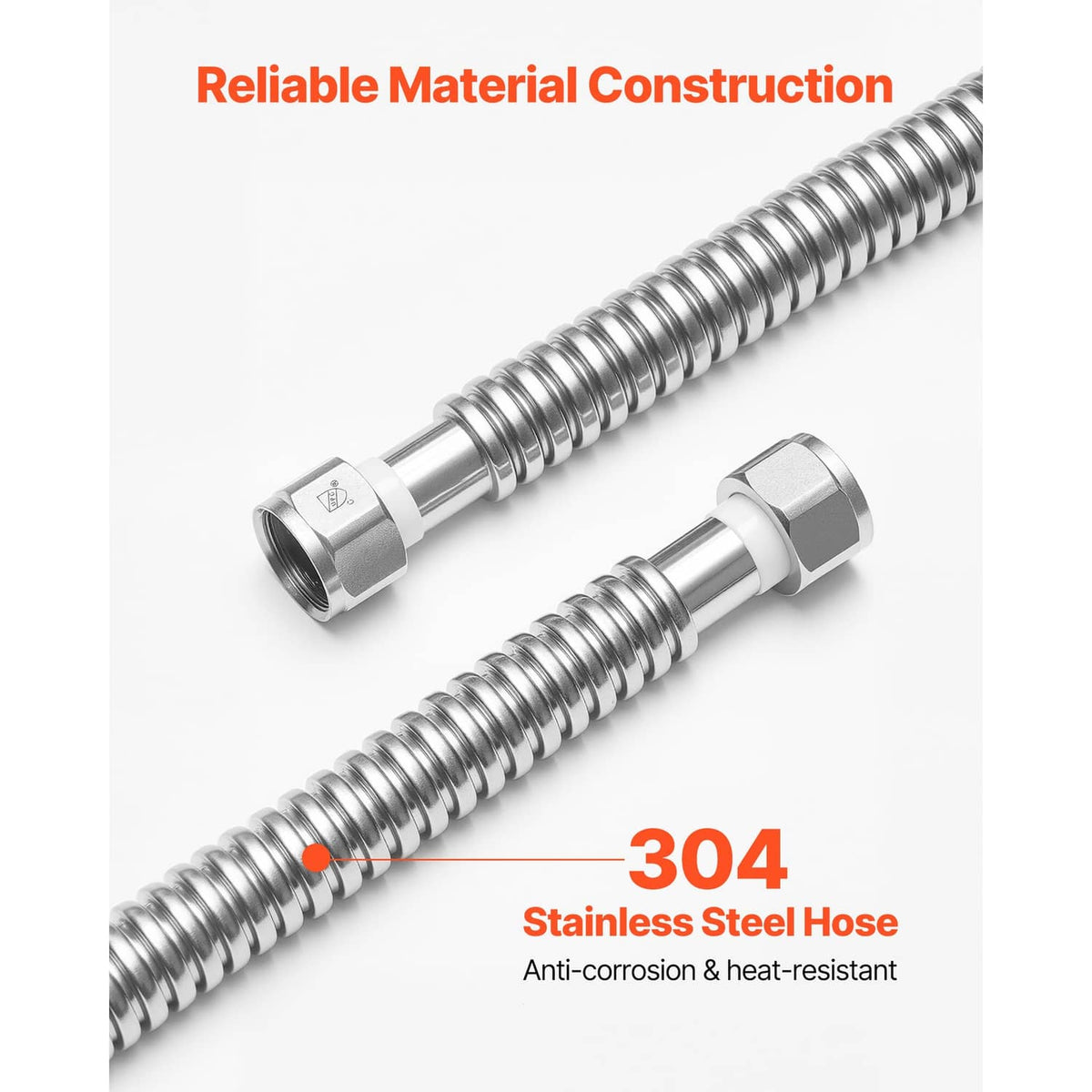 304 stainless steel flexible connector hose with hex fittings and coiled spring body