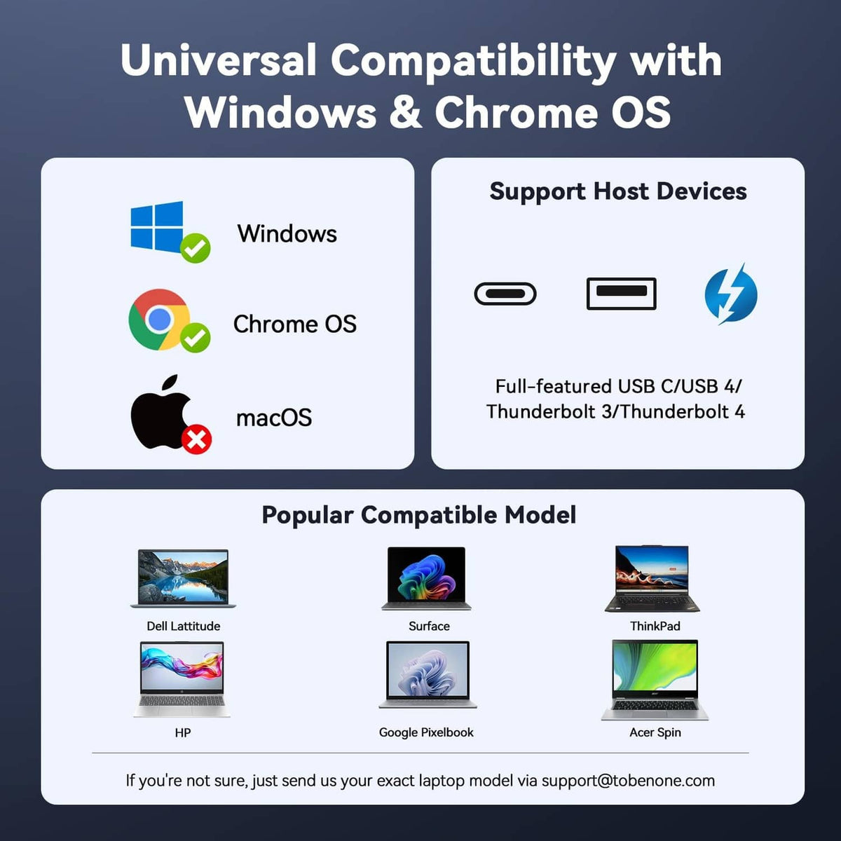 Compatibility info for USB-C docking station supporting Windows and Chrome OS