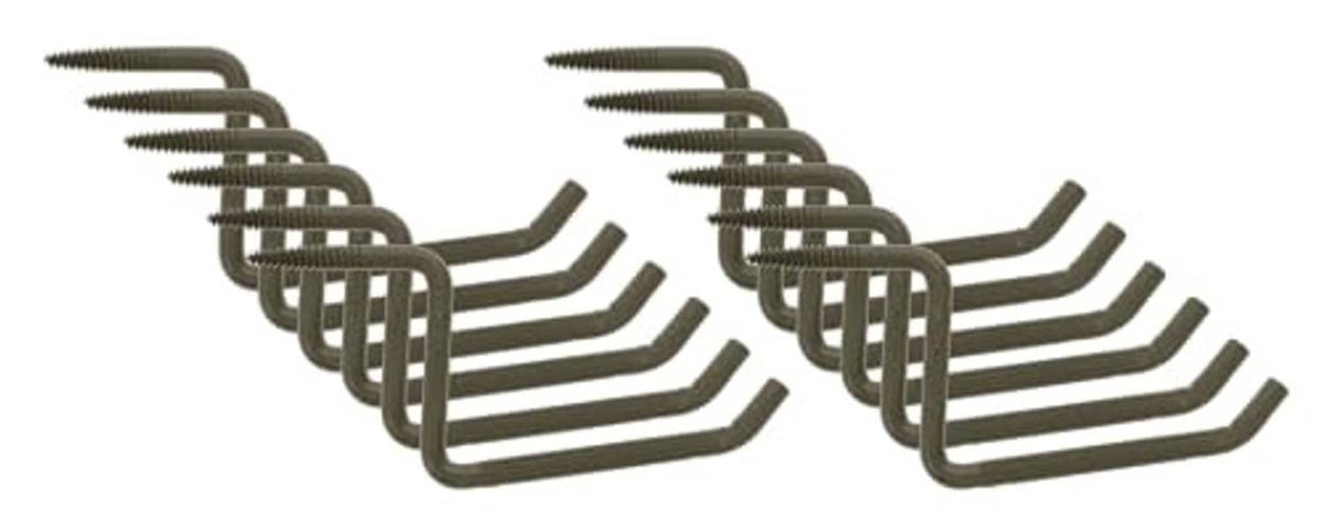 Set of dark brown metal self-tapping tree steps with multiple curved hooks and threads