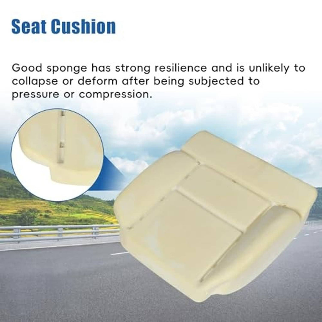 Light beige foam seat cushion insert with molded sections and support tabs, front driver-side