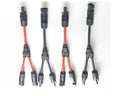 Set of red and black MC4 Y solar connectors with two male and two female ends