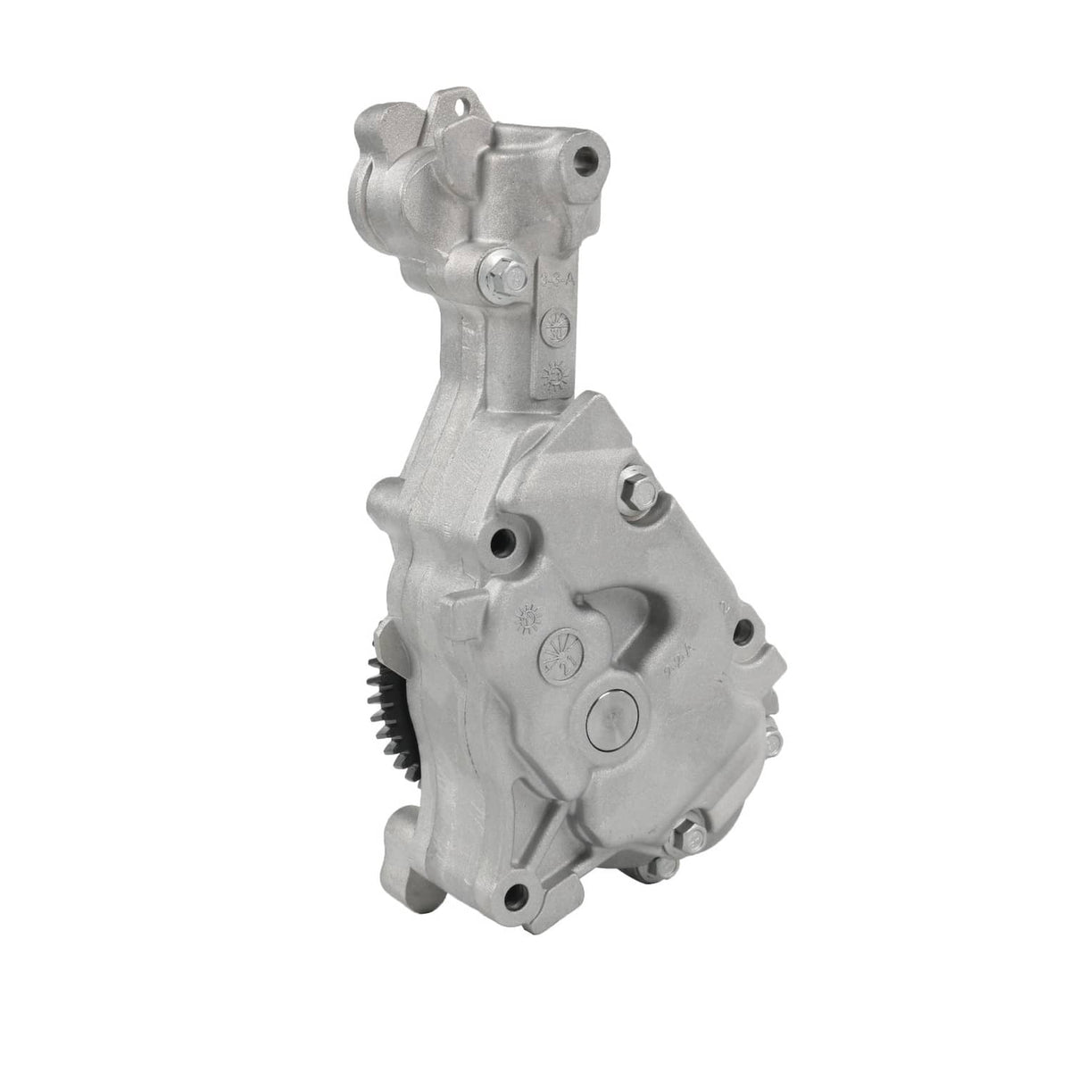 Oil pump assembly with side gear housing and fastener holes, aluminum construction