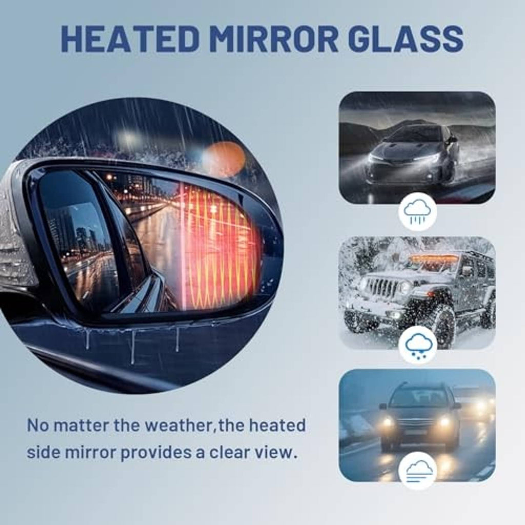 Heated driver side mirror glass replacement with defrost heating feature