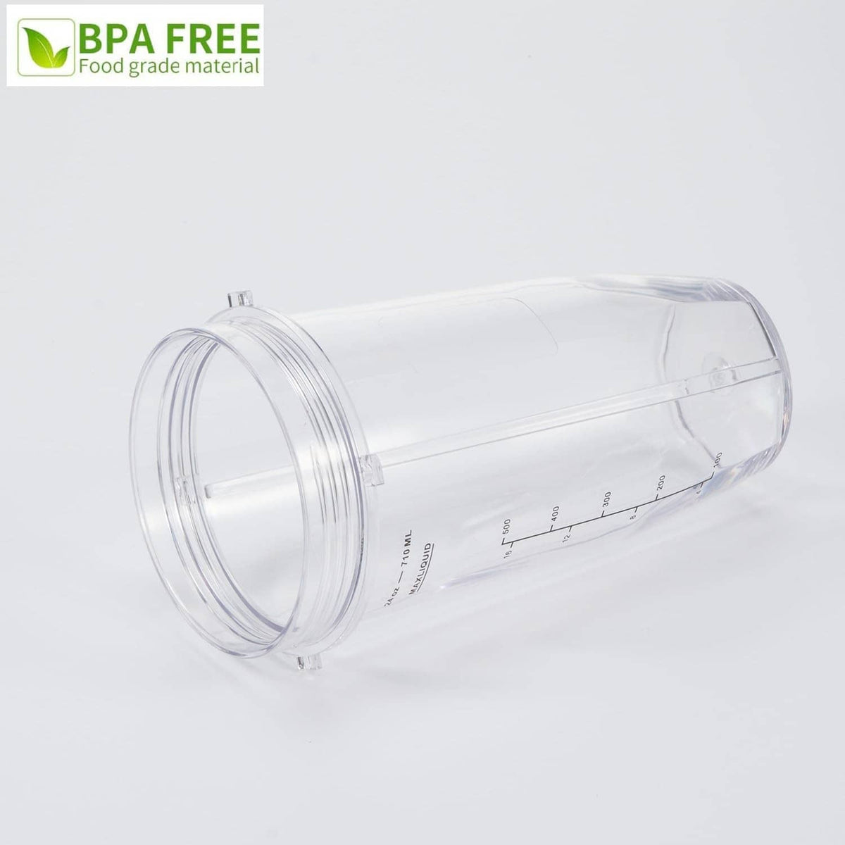Clear 24 oz blender cup with side measurement scale