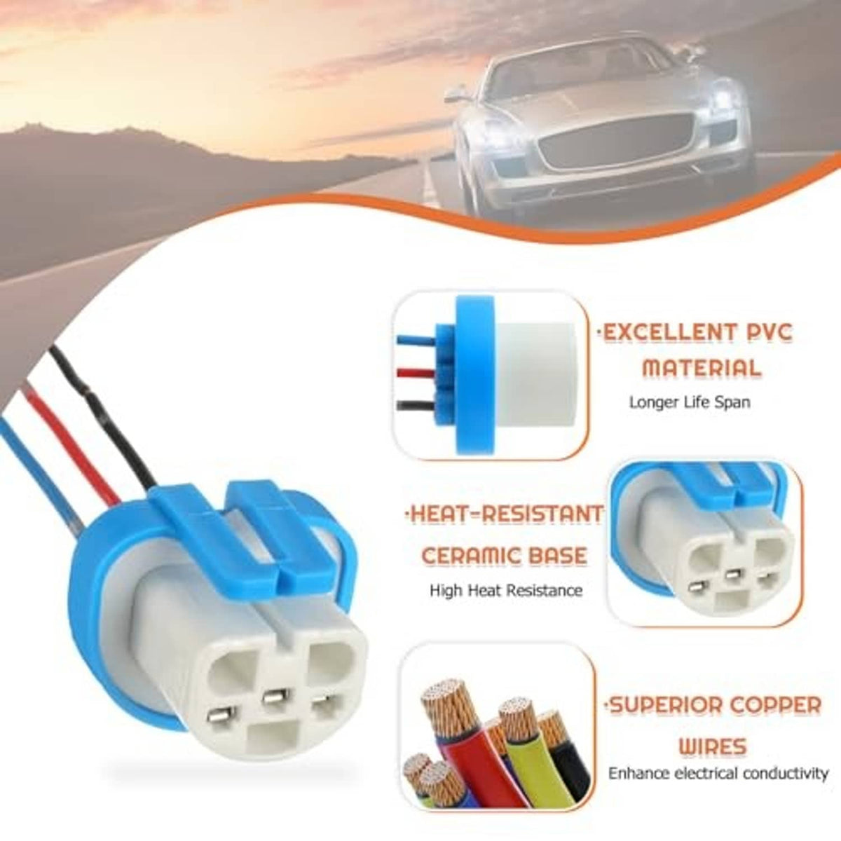 Headlight wiring harness with blue 3-pin connector and multicolor wire leads