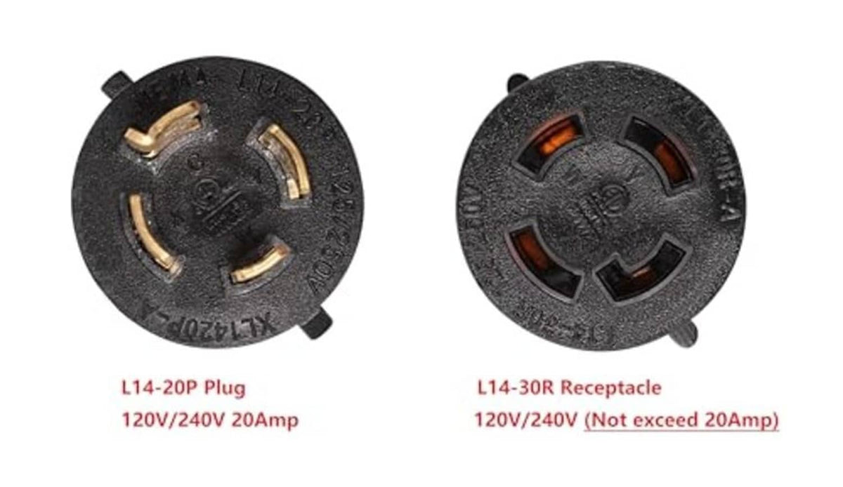 L14-20P to L14-30R twist-lock connector ends, 4-prong plugs with orange insert