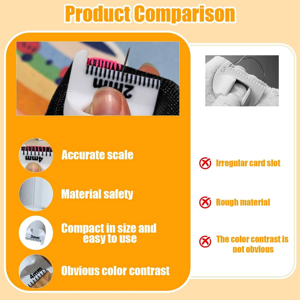 White sewing template with black measurement scale for accurate stitch spacing