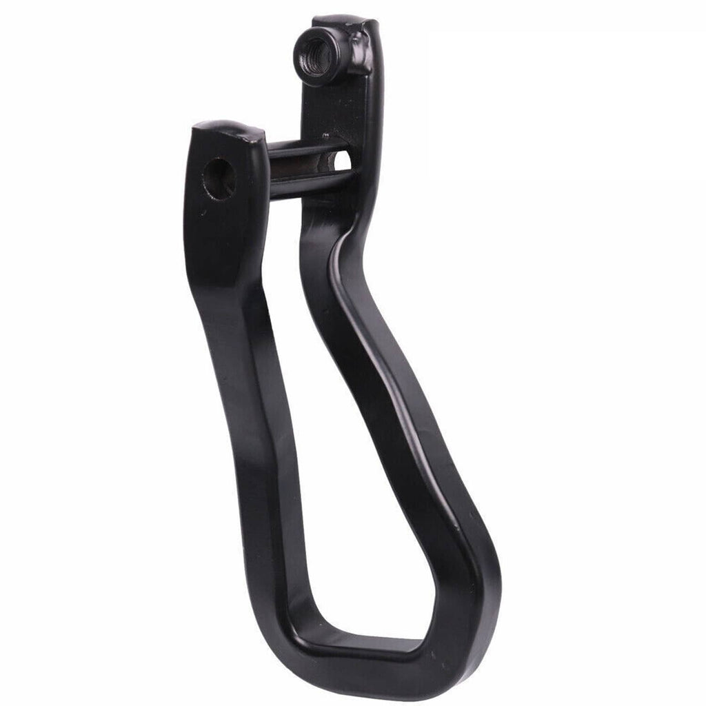 Black tow recovery hook bracket with mounting hole and visible pivot post