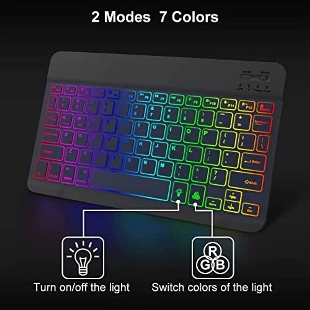 Backlit Bluetooth keyboard with multicolor RGB lighting and wireless mouse