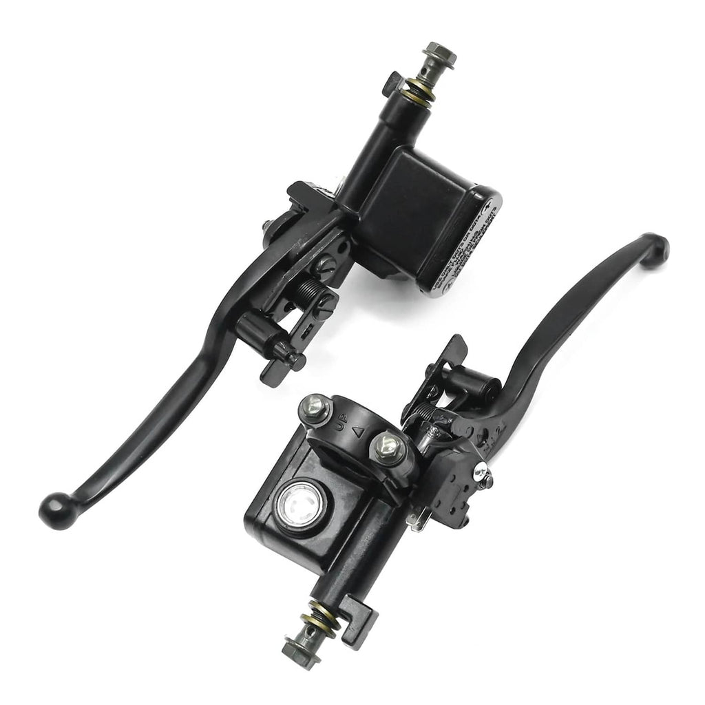 Black 7/8 in brake master cylinder assembly with right and left levers, 22 mm ports