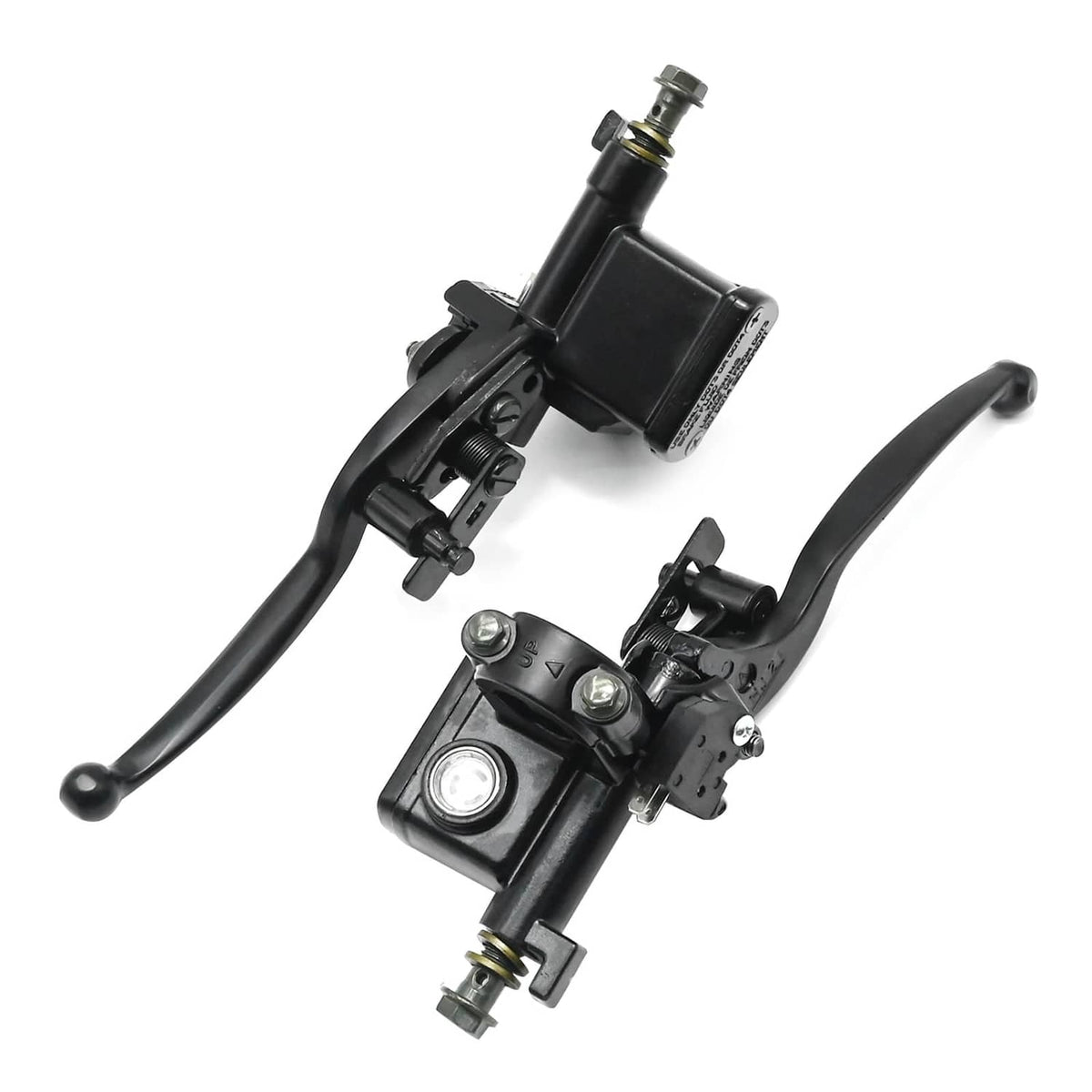 Black 7/8 in brake master cylinder assembly with right and left levers, 22 mm ports