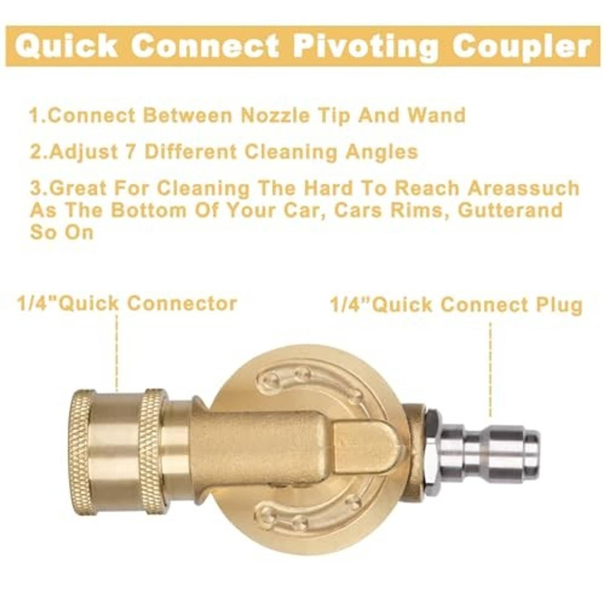 Brass quick-connect pivoting coupler with 1/4-in connector plug and knurled grip