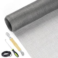 Gray fiberglass window screen repair kit with roll mesh and installation tools