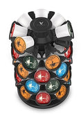 Coffee pod carousel organizer, top-down view of black center and colorful pod capsules