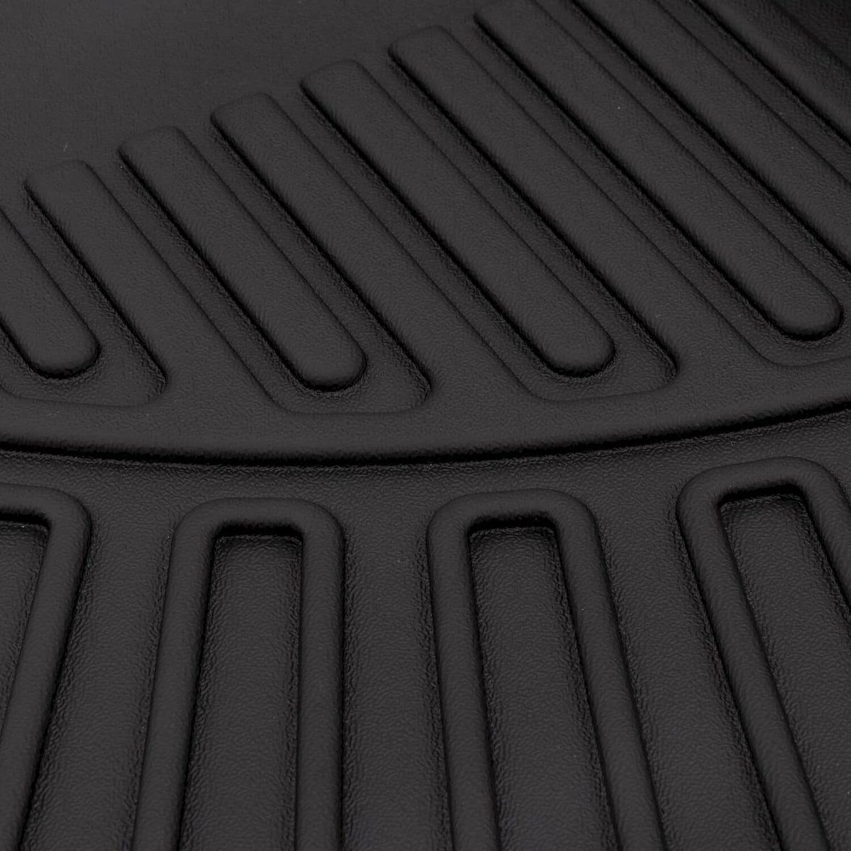 Black rubber floor mat with raised rib and channel pattern