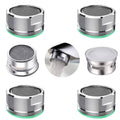 Silver chrome faucet aerator set with mesh screen and green sealing ring