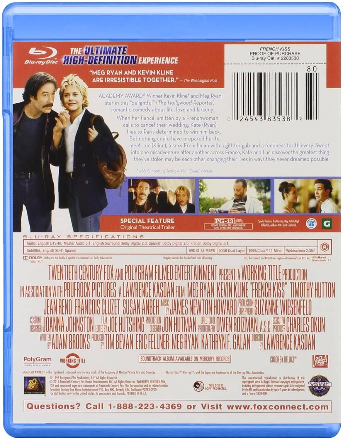 Blu-ray disc case back with synopsis text, barcode, and special features section