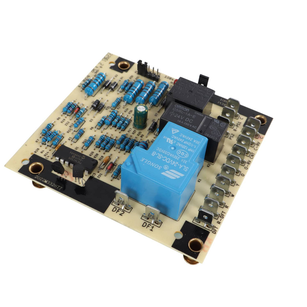 Heat pump defrost control board PCB with blue relay and terminal connectors