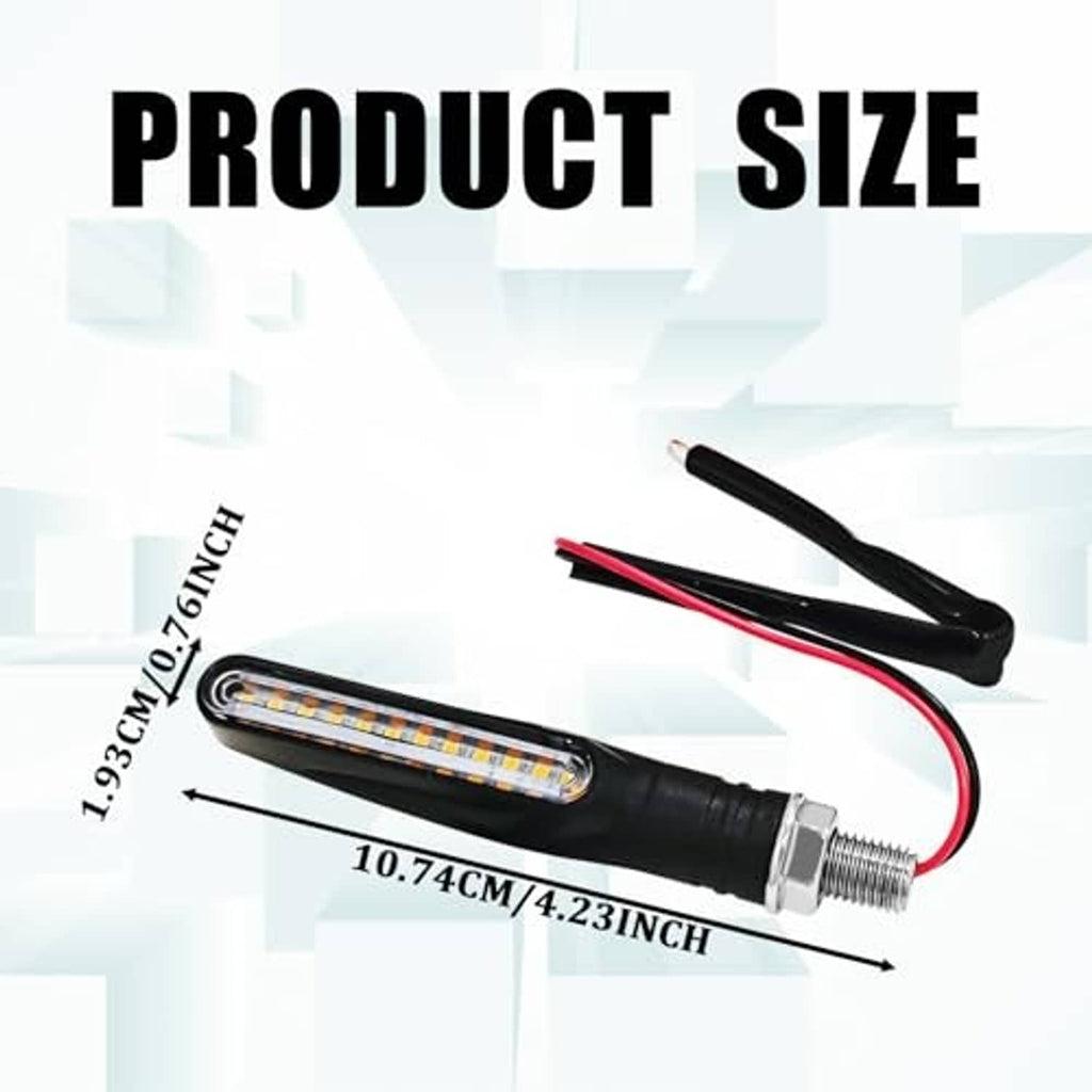 Single motorcycle LED turn signal light, yellow lens, black body, threaded screw base