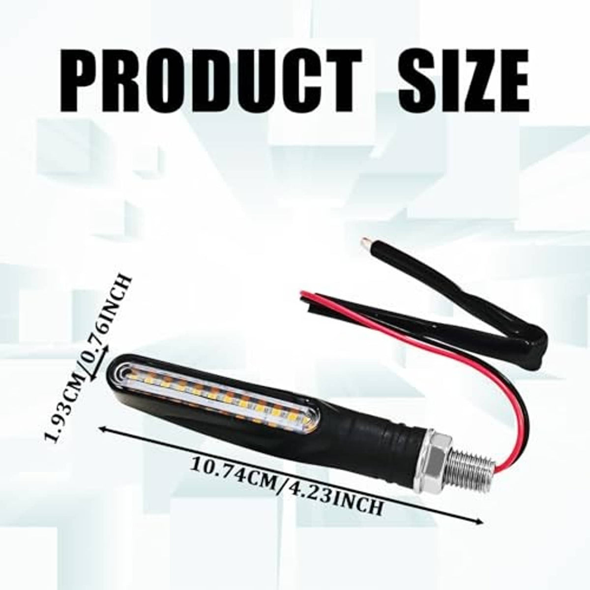 Single motorcycle LED turn signal light, yellow lens, black body, threaded screw base