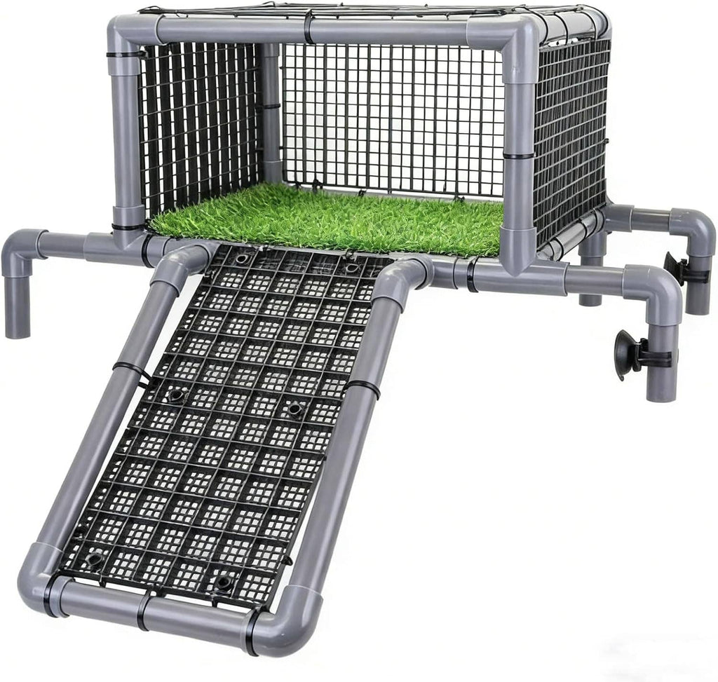 Turtle topper dock set: black non-slip ramp grate, green top, gray metal frame