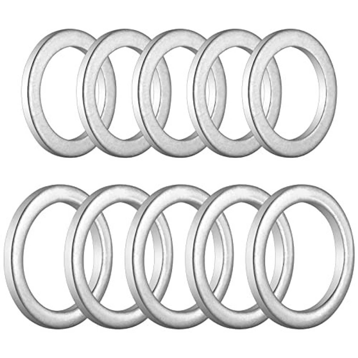 Set of metal crush washer gasket rings, silver, two rows of multiple rings